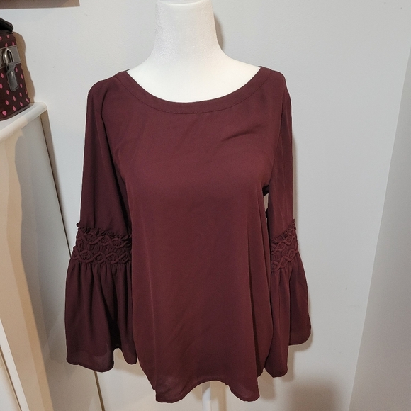 LOFT Tops - Loft Outlet Bell Sleeve Solid Red Keyhole Tie Back Fairy Blouse | Small
